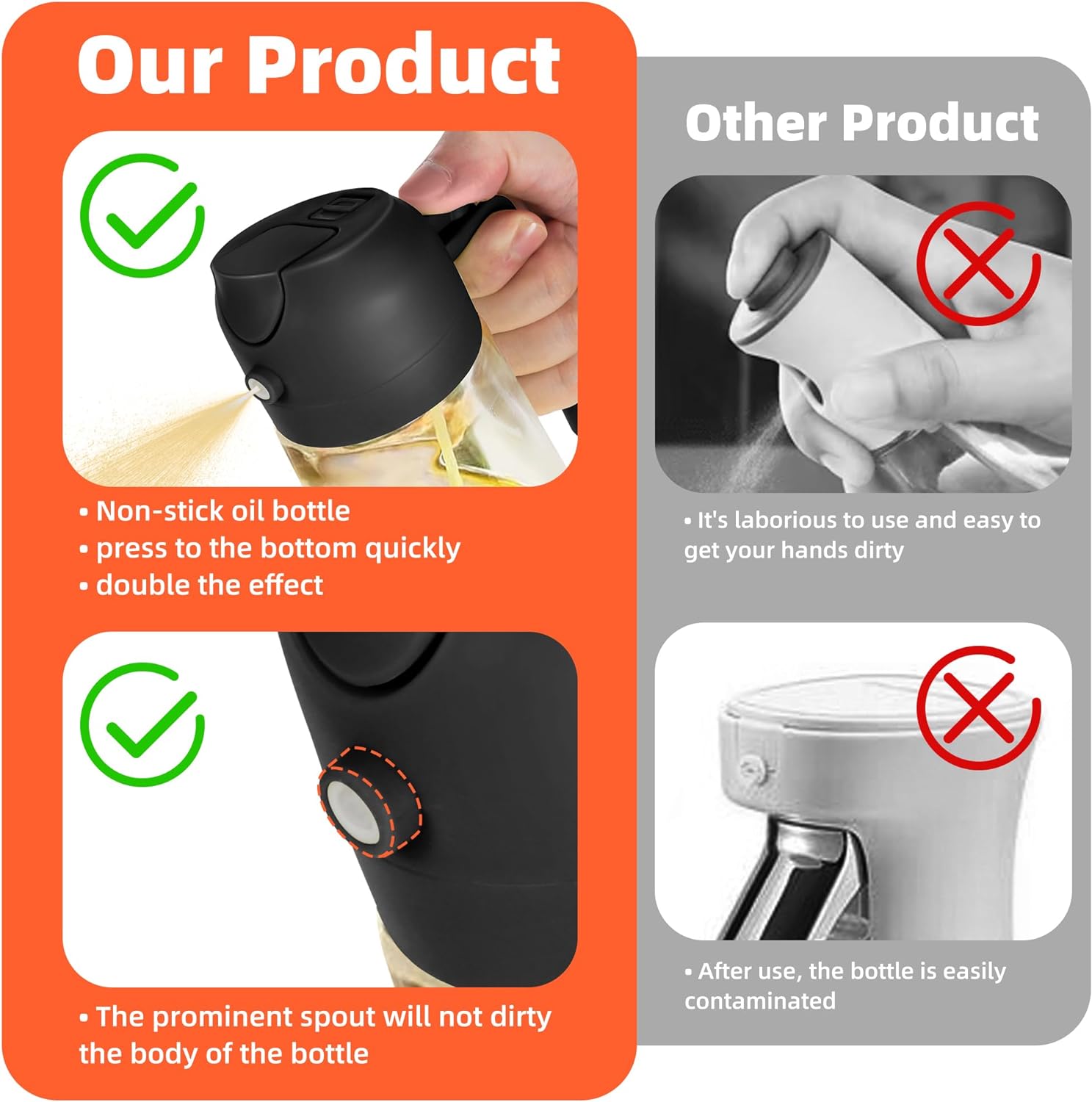 TrendPlain 16oz Olive Oil Dispenser Bottle for Kitchen - 2 in 1