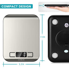 Two kitchen scales, one silver and one black, with dimensions and 'Ultrean' branding.
