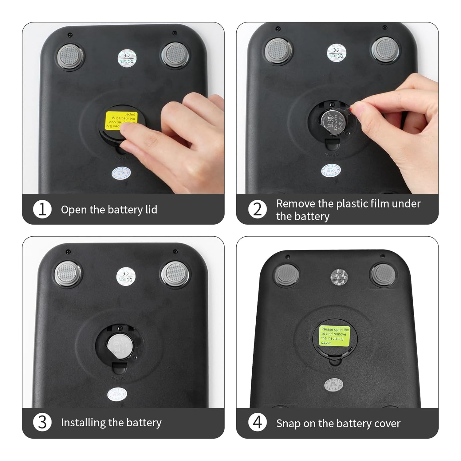 Step-by-step guide on how to install a battery in a device.